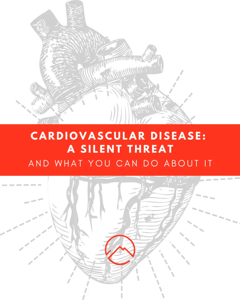 Drawing of a heart with a banner reading "Cardiovascular Disease: A Silent Threat"