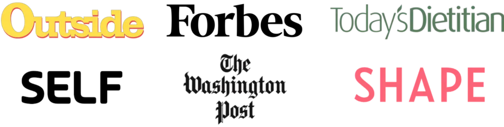 Logos of Outside, Forbes, Today's Dietitian, Self, The Washington Post, and Shape