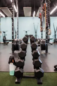Dumbbell rack with 5 to 25 pound dumbbells at EVOLVE Flagstaff